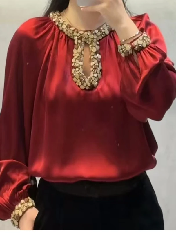 Francês sle redondo ne renda sve Thiened longo sve overhead oco para fora topo para mulheres jovens primavera 2026 ajuste solto