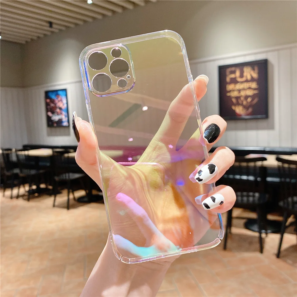 High quality Rainbow laser Phone Case For iPhone 11 12 13 14 15Plus 16Pro Max Colorful Chameleon Case For iPhone XR XS Max Cover