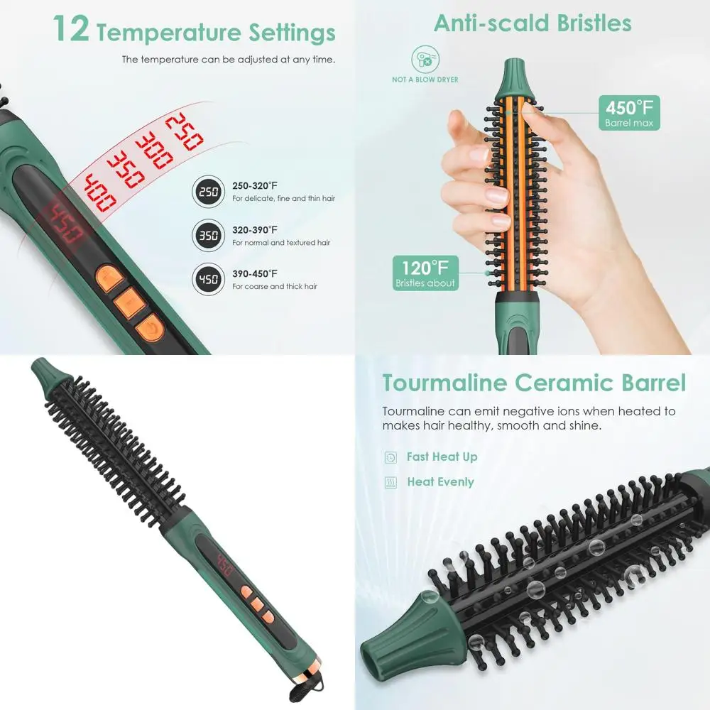 

Half-Inch Thermal Round Brush for Short Hair, 12 Heat Settings, Ideal for Men & Women with Thin, Curly, or Straight Hair