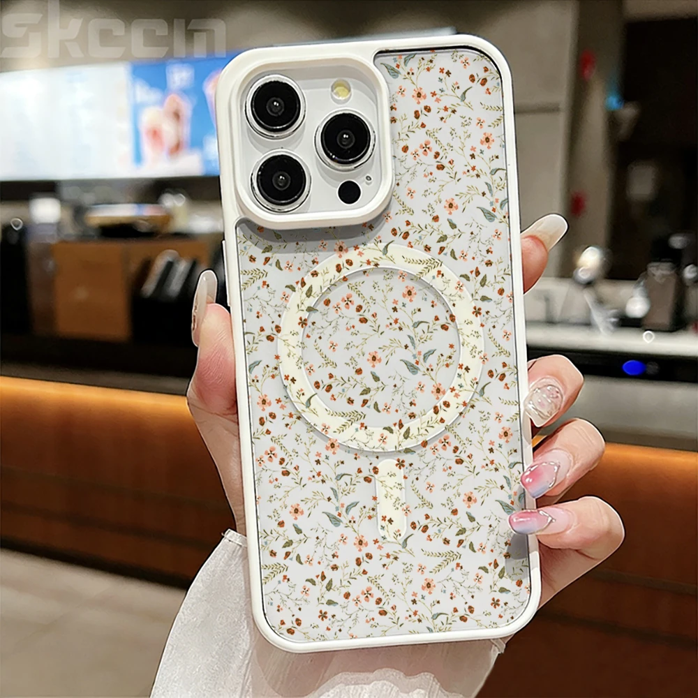 Künstlerische Blumen Transparente Hülle für Magsafe iPhone 15 16 13 Pro Max 17 14 11 13 12 Pro Max Plus Hülle Magnetisches Kabelloses Laden Coque – Detail 3