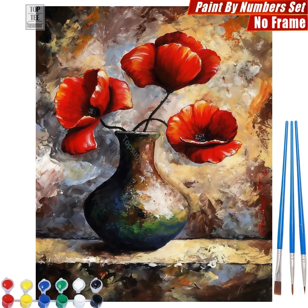 

Red Poppies Vase DIY Paint By Numbers Kit - Poppies Vase Abstract Quality Family Time Gift For Husband Gift For Daughter
