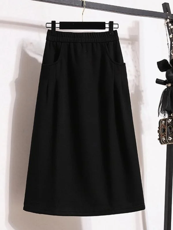 High Waist Corduroy A-Line Midi Skirt Women's Spring Autumn plus Size Hiding Hip Large Swing Skirt Korean Style Commute