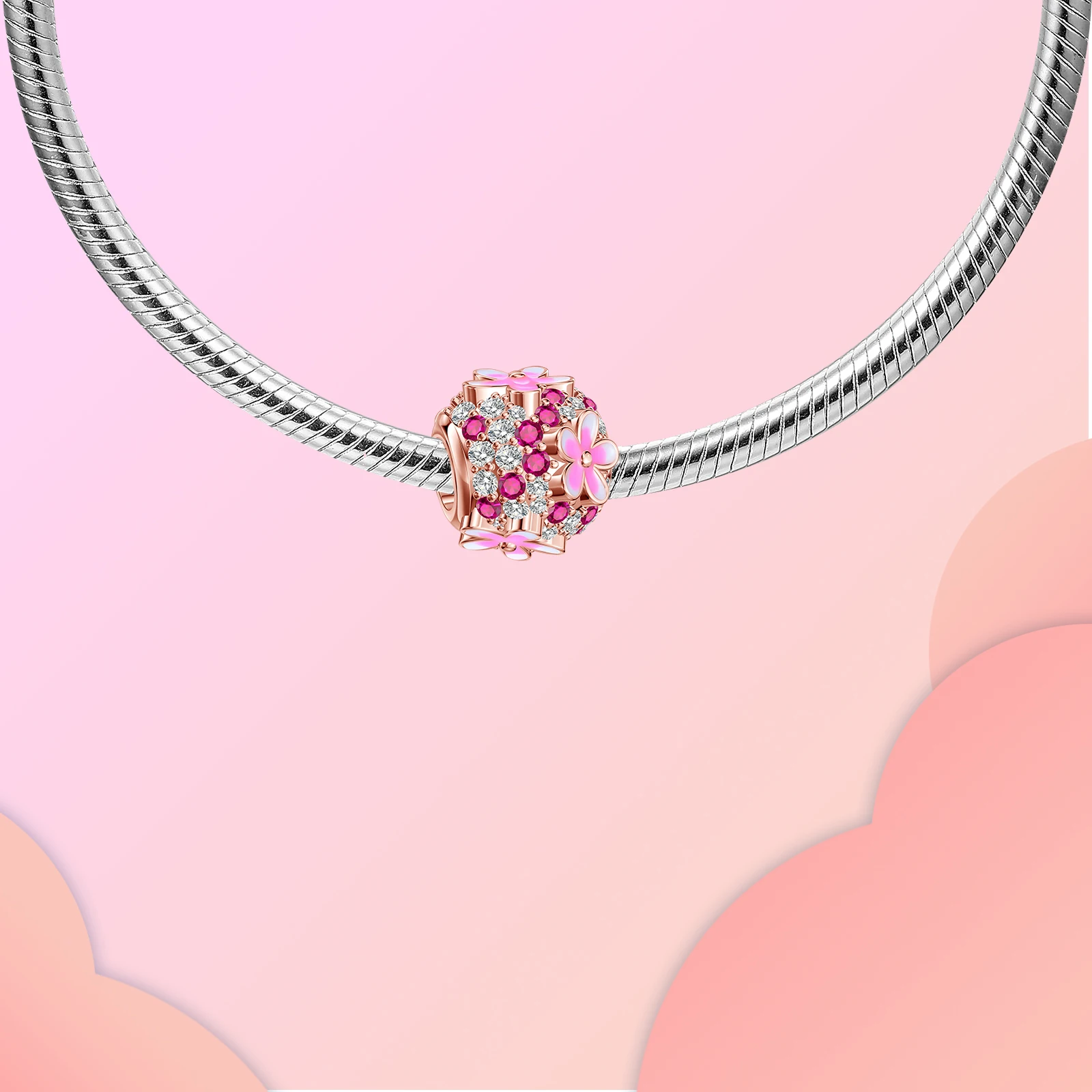 925 فضة الوردي ارتفع الذهب زهرة Charm صالح الأصلي باندورا Charms أساور النساء DIY بها بنفسك مجوهرات هدية