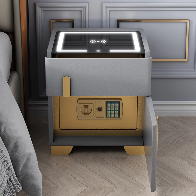 

Smart bedside table, safe box, integrated, simple, modern, light luxury, with lights, wireless charging, fingerprint lock, stora