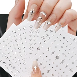 6 Teile/satz Metall Spiegel Silber Stern Nail art Aufkleber Bronzing Sonne/Mond/Stern Nagel Aufkleber Selbst-klebe Laser Stern Maniküre Slider