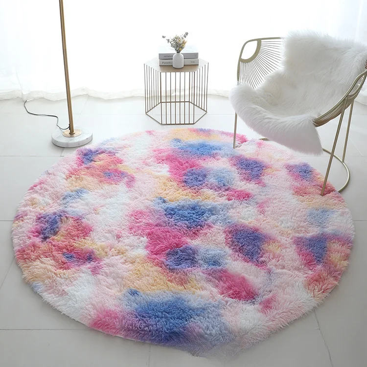 1pc Circle Round Shaggy Rug Tie Dye Soft Living Room Bedroom Carpet Floor Mat Anti-Skid 40CM Modern Style Home Decoration