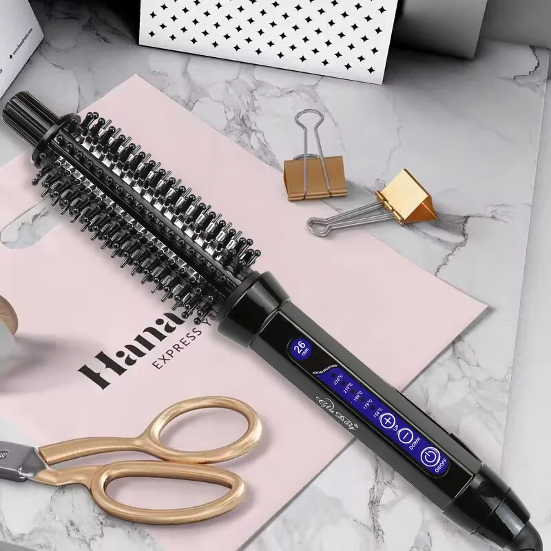 Negative Ion Electric Hot Air Comb Anti-scald Round Brush Multi-functional Straightening Curling Comb For Short Hair
