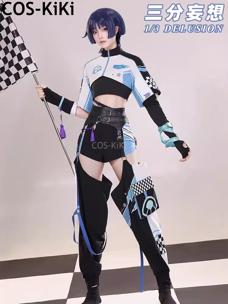 COS-KiKi Genshin Impact Wanderer Scaramouche Racing Suit Cool Handsome Cosplay Costume Halloween Party Role Play Outfit Men