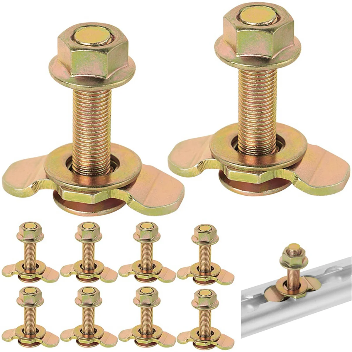L Track Threaded Stud Fittings L-Track Threaded Double Stud Lug Fitting Tie Down, Used with L Track Rails, Gold