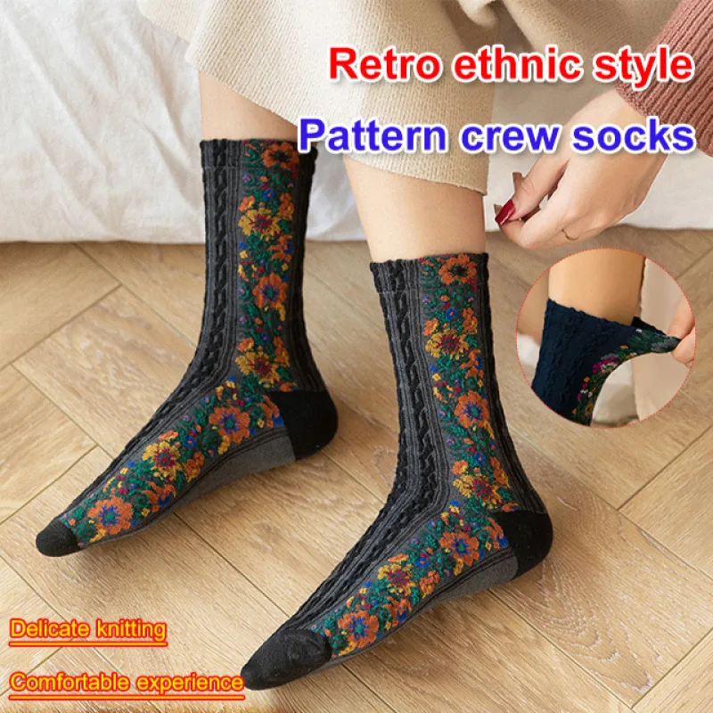 Ethnic flower women's stockings floral mid-calf stockings Fashionable beautiful printed mid-calf socks Women's floral socks