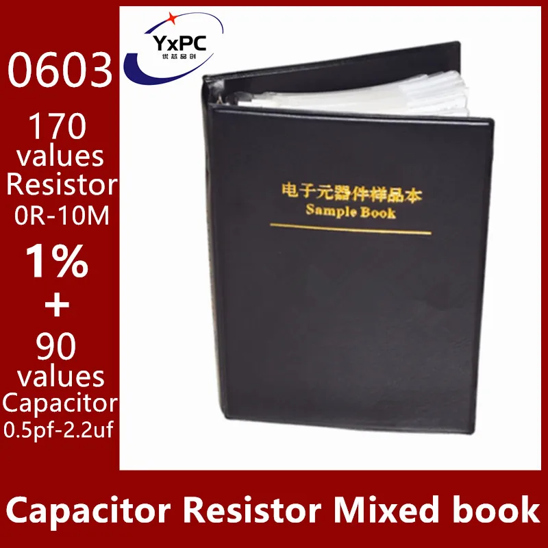 

Capacitor Resistor Mixed book 0603 SMD (0Ω-10MΩ) Chip Resistor 1%+ (0.5pf-2.2uf) SMT Capacitor Assortment Kit Pack Sample Book