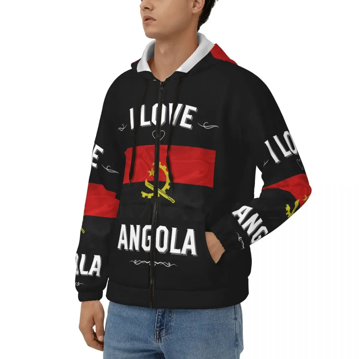 I Love Angola Flag Angolan Felpe con cerniera Pullover Hip Hop Autunno Inverno Felpe da donna da uomo Top a maniche lunghe