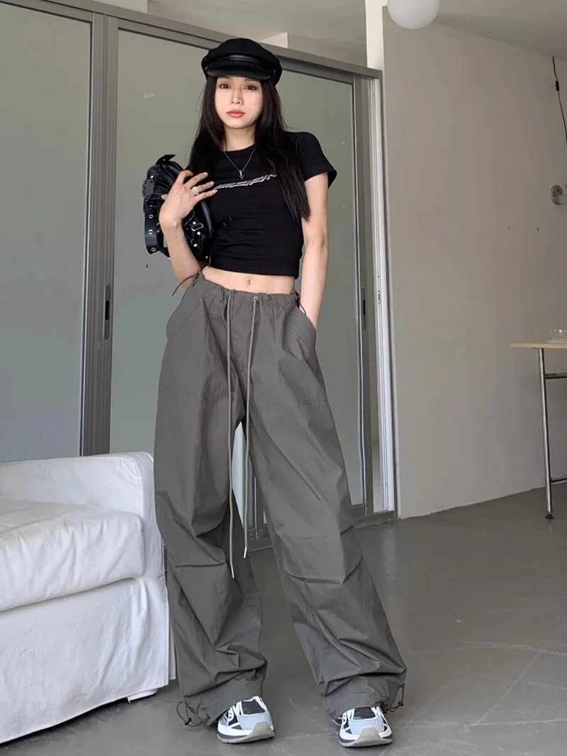 

American Style High Street Hip Hop Y2k Cargo Pants Women Harajuku Summer Vintage Women Pockets Fashion Loose Wide Leg Mop Pants