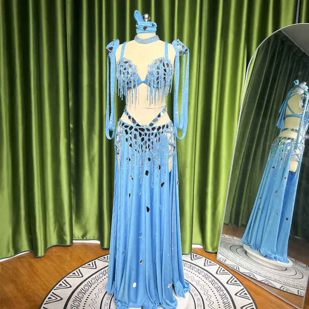 Customized Eastern Belly Dancewear Women Clothes Tassel Belly Dancing Bra Skirt Robe Oriental Dance Costume Group Stage Suit Set