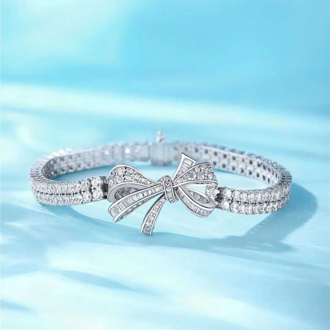 Muse Hand Bow Diamond Bracelet, Evening Flat Replacement Fashion Simulation Diamond Jewelry S925 Silver High-end Live Broadcast