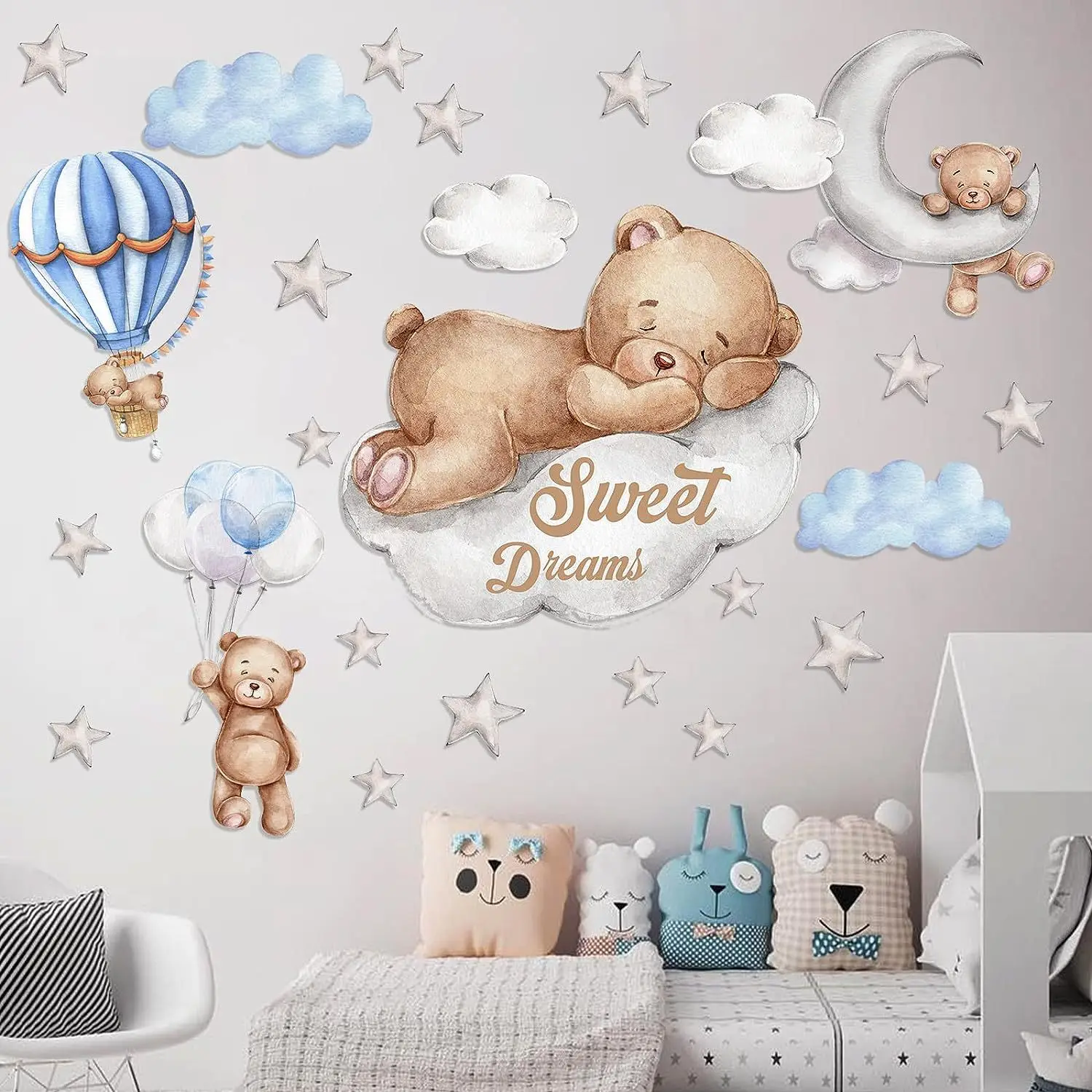 

Baby Room Wall Stickers Pvc Sweet Dream Star Moon Bear Cartoon Sticker for Children Bedroom Room Decoration Plane Wall Sticker