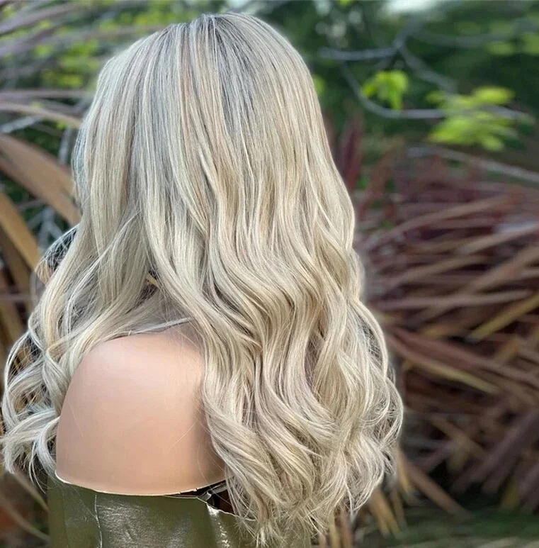 Fashion Long Body Wave Synthetic Lace Front Wig Ombre Highlight Light Blonde Wig Female Trendy Cheap Women's Wigs Daily Use