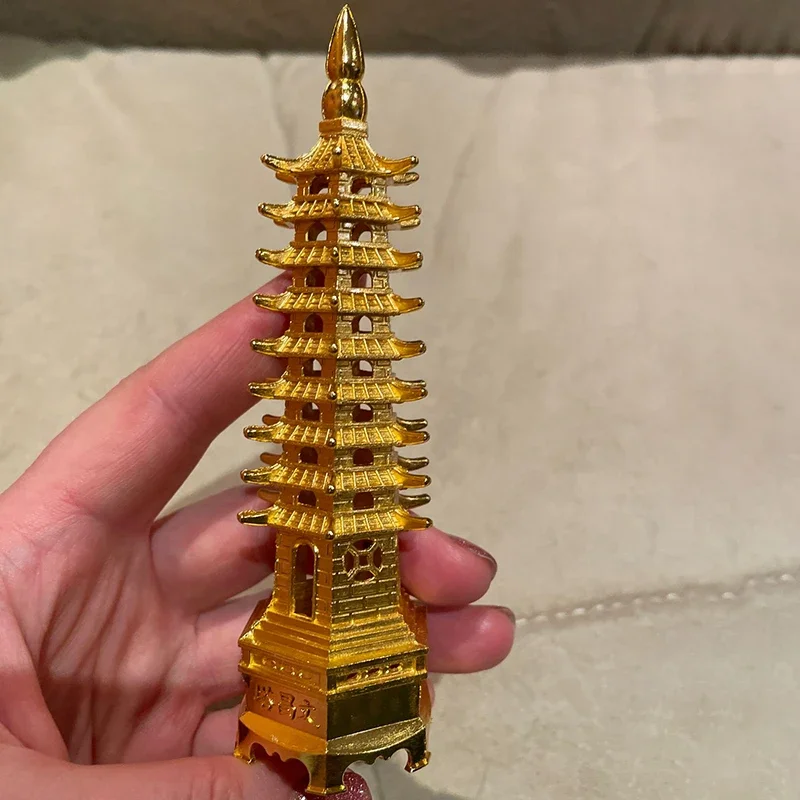 18cm Zinc Alloy Feng Shui Education Tower Levels Wen Chang Pagoda Desktop Ornaments Home Office Table Decor