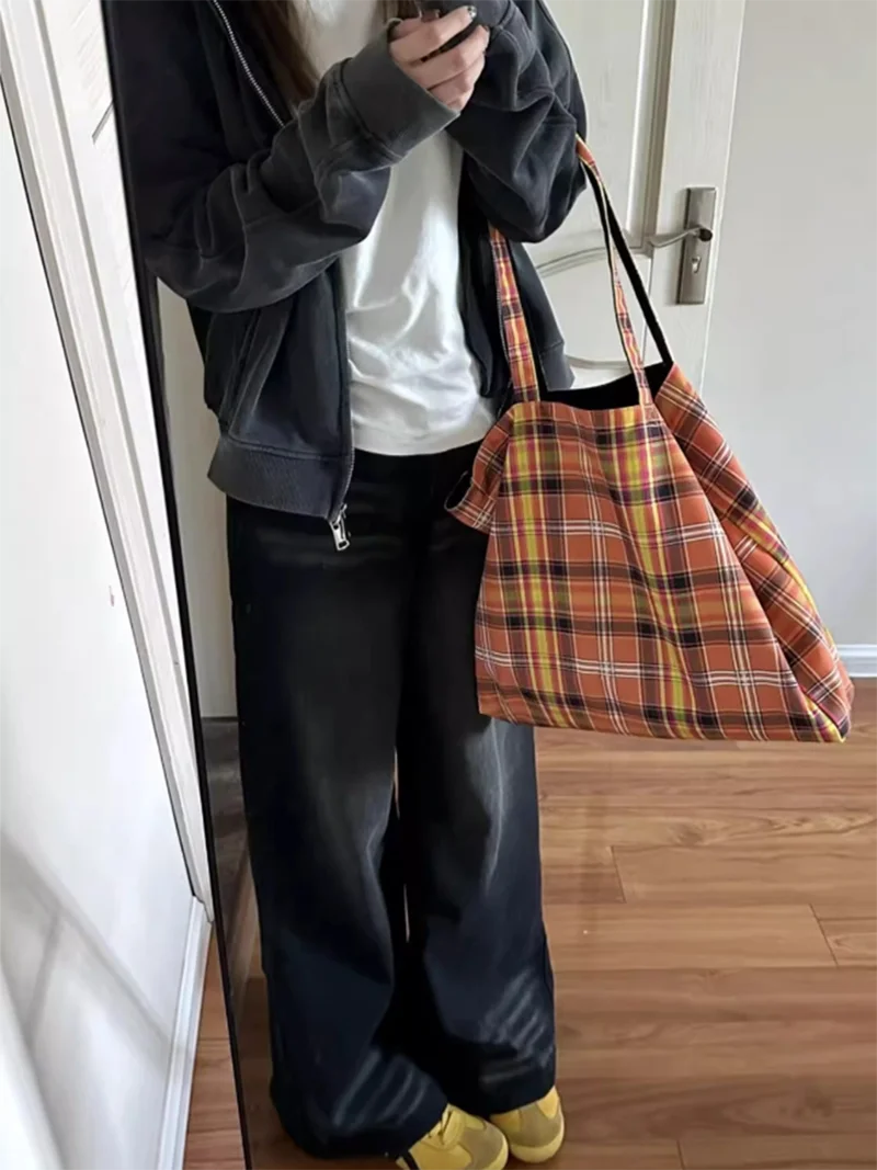 Casual Plaid Women Shopping Bag Large Capacity Ladies Daily Tote Handbags Girls Fashion Simple Shoulder Bags