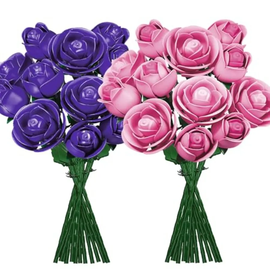 

Набор для сборки розы из строительных блоков для взрослых - Искусственный букет из строительных блоков розового цвета для декора дома и офиса, креативный подарочный набор на день рождения