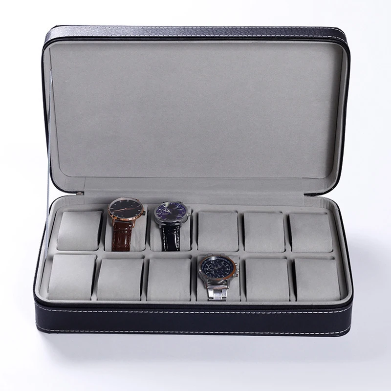 6/10/12 Slots Portable Leather Watch Box Your Watch Good Organizer Jewelry Storage Box Zipper Easy Carry Men Watch Box New