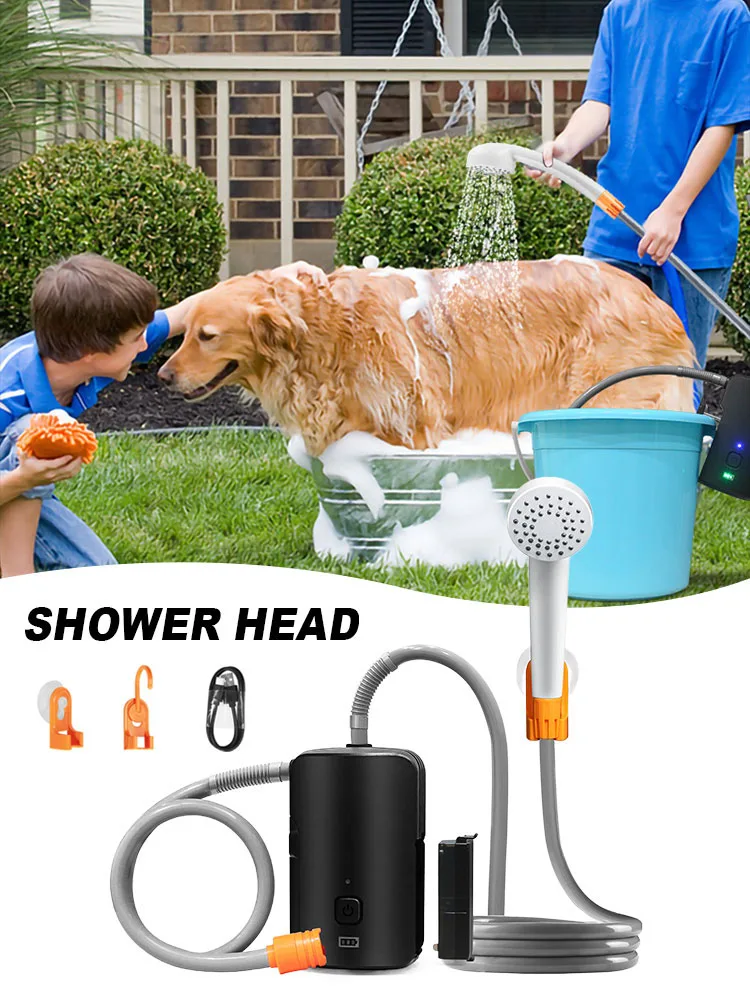 Outdoor Camping Shower Portable Electric Shower Pump Waterproof with 2-Level Water Flow for Camping Hiking Travel Pet Watering