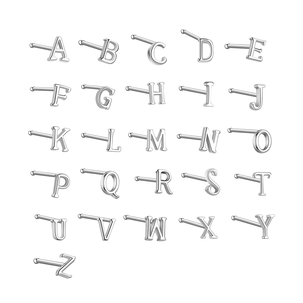 2024 Fashion Stainless Steel 26 Letters Nose Septum Piercing Studs Mini Nose Ring Earrings Studs Body Piering Jewelry For Women