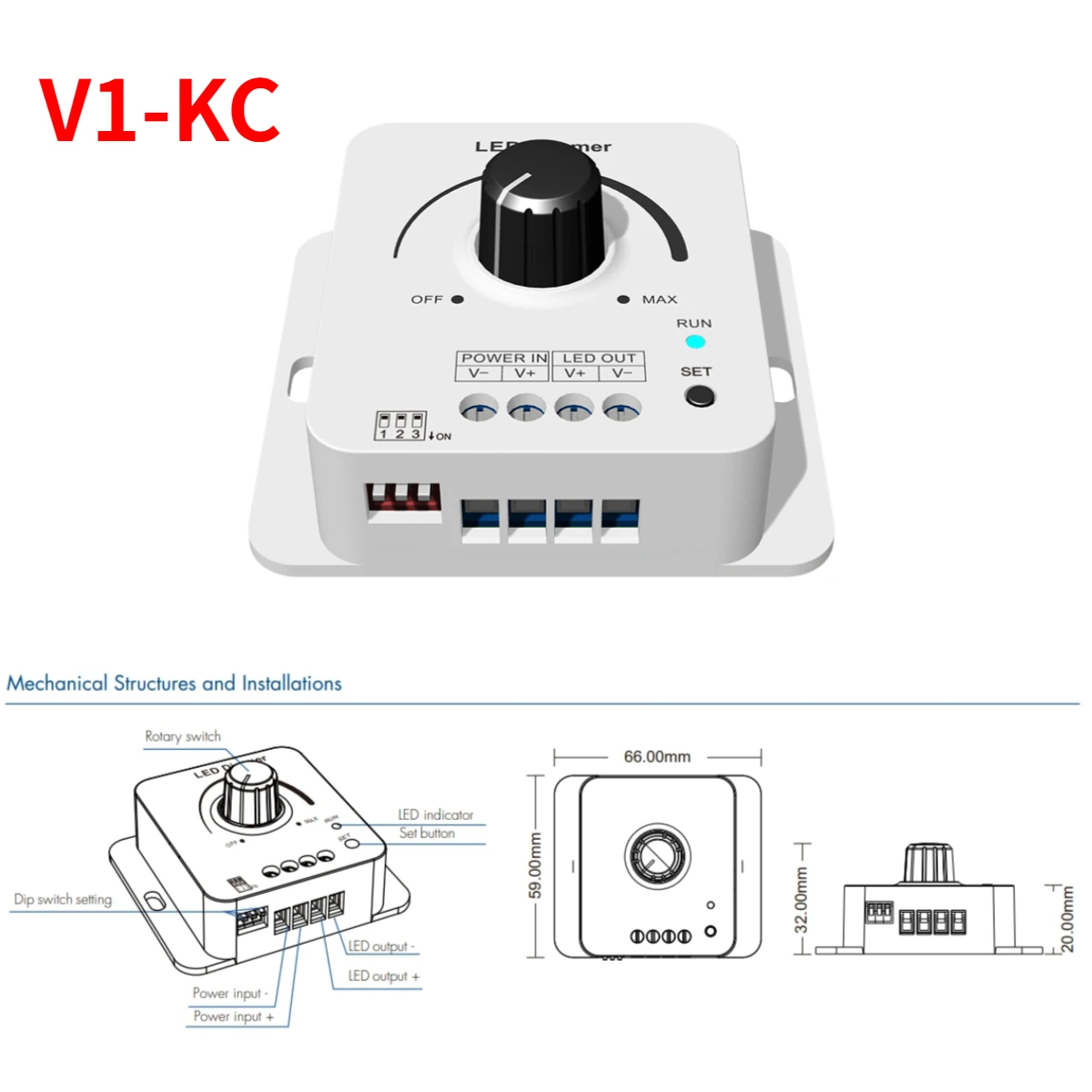 12-48VDC Skydance Rotary LED Dimmer V1-KC 1CH*8A  5 Levels Light Gradient Speed for Single Color LED Strip Tape 0-100% Dimming