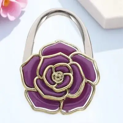 Klappbarer Handtaschenhaken-Aufhänger, lila Zinklegierung, Acryl, 115 mm, erweitert, 50 x 70 mm, gefalteter, rutschfester Taschen-Tischhalter für Restaurant