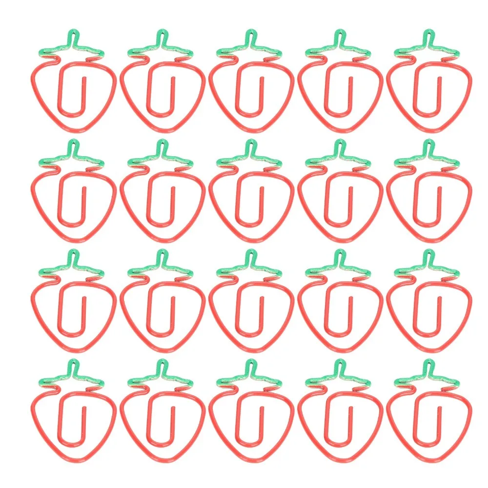 20Pcs Plastic 2‑Color Paper Clips Red and Green Strawberry shaped Fruit Shaped Paper Clips 3*1.7cm Fun Design Office Supplies