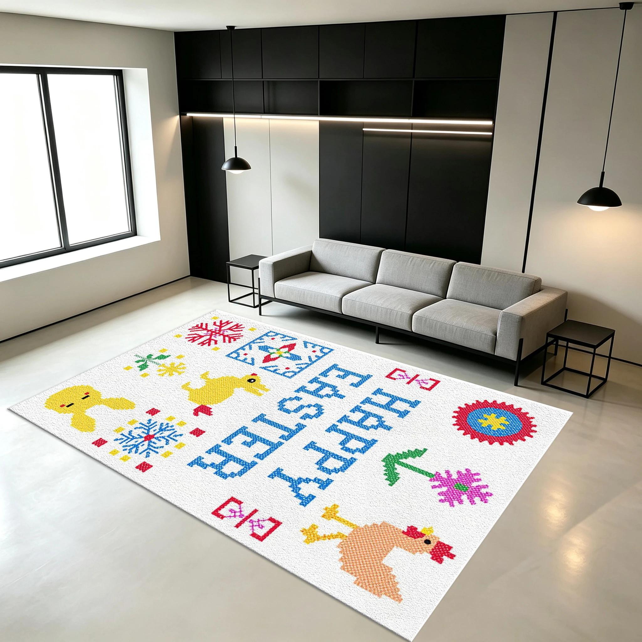 Easter Pixel Cross Stitch Printed Carpet Floor Vintage Floor Mat Suitable for Bedroom Apartment Home Decoration