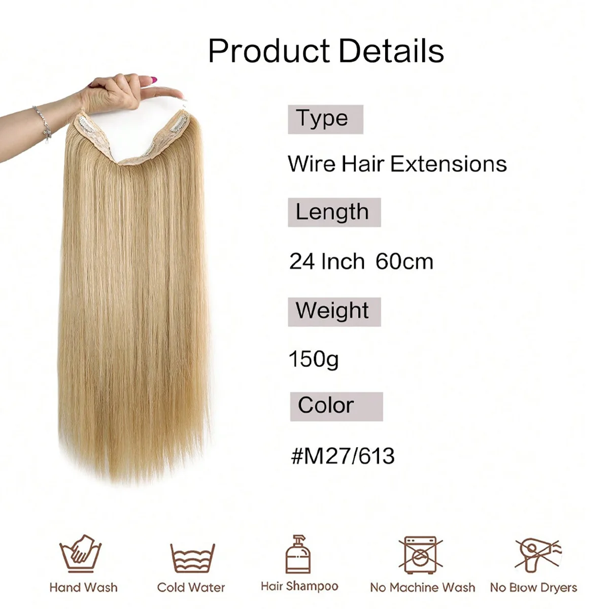 Invisible Wire Hair Extensions Adjustable Size Removable Secure Clips in 24 Inch Straight Secret Hairpiece for Women