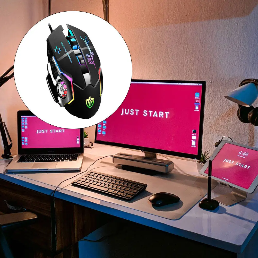 1Pcs Heavy Metal Luminous Mouse Adjustable Dpi Intelligent Programming 6 Buttons Comfortable Grip Gaming Office Use