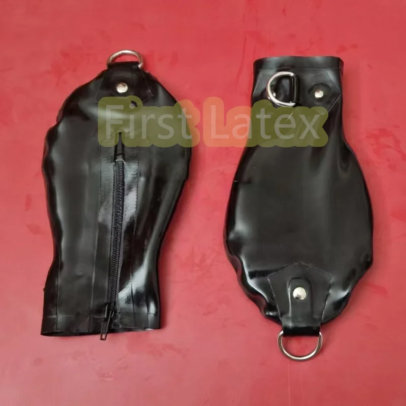 

Natural Black Latex Fetish Handmade Boxing Gloves w/o Finger Tight Clasp Iron Ring Latex Mitts With Zipper
