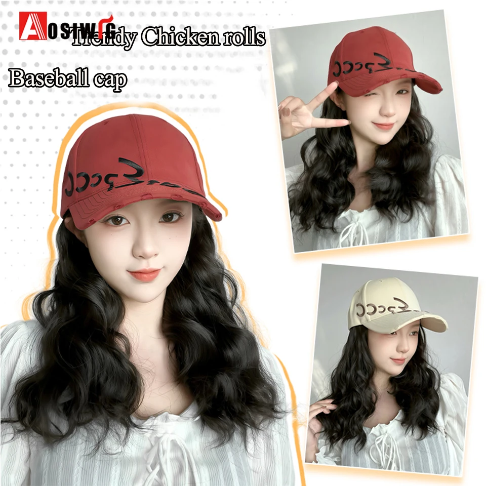 قطعة واحدة قبعة شعر مستعار الاصطناعية قبعة شعر مستعار قصير المياه متموجة وصلات شعر مرفقة للمرأة قبعة بيسبول قابل للتعديل الباروكات البني Blon