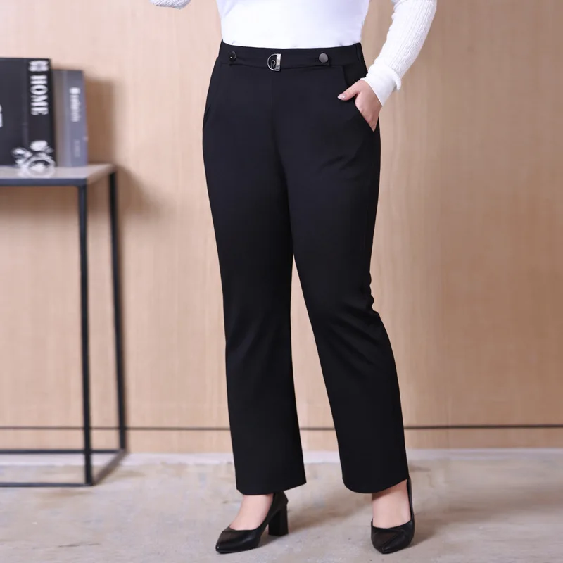 Outono calças formais femininas tamanho grande 7xl 6xl mais solto senhora escritório esticado elástico feminino preto menina roupas calças
