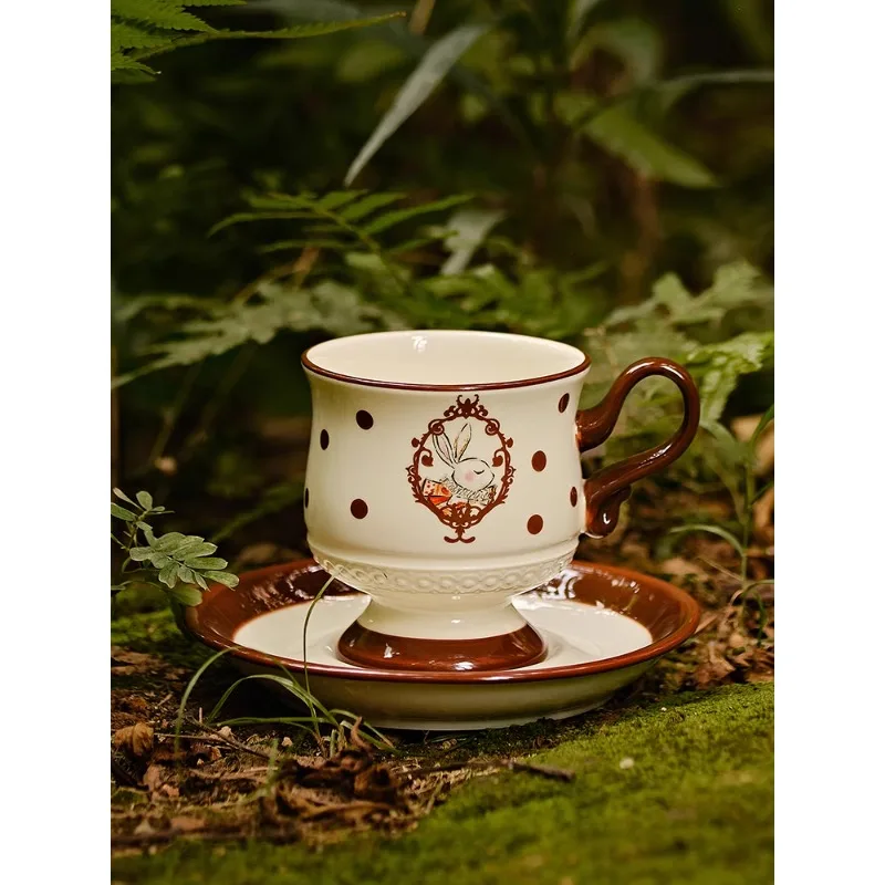 

Mid Ancient Style Rabbit Coffee Cup and Plate Set Exquisite Afternoon Tea Home Ceramic Retro Cup