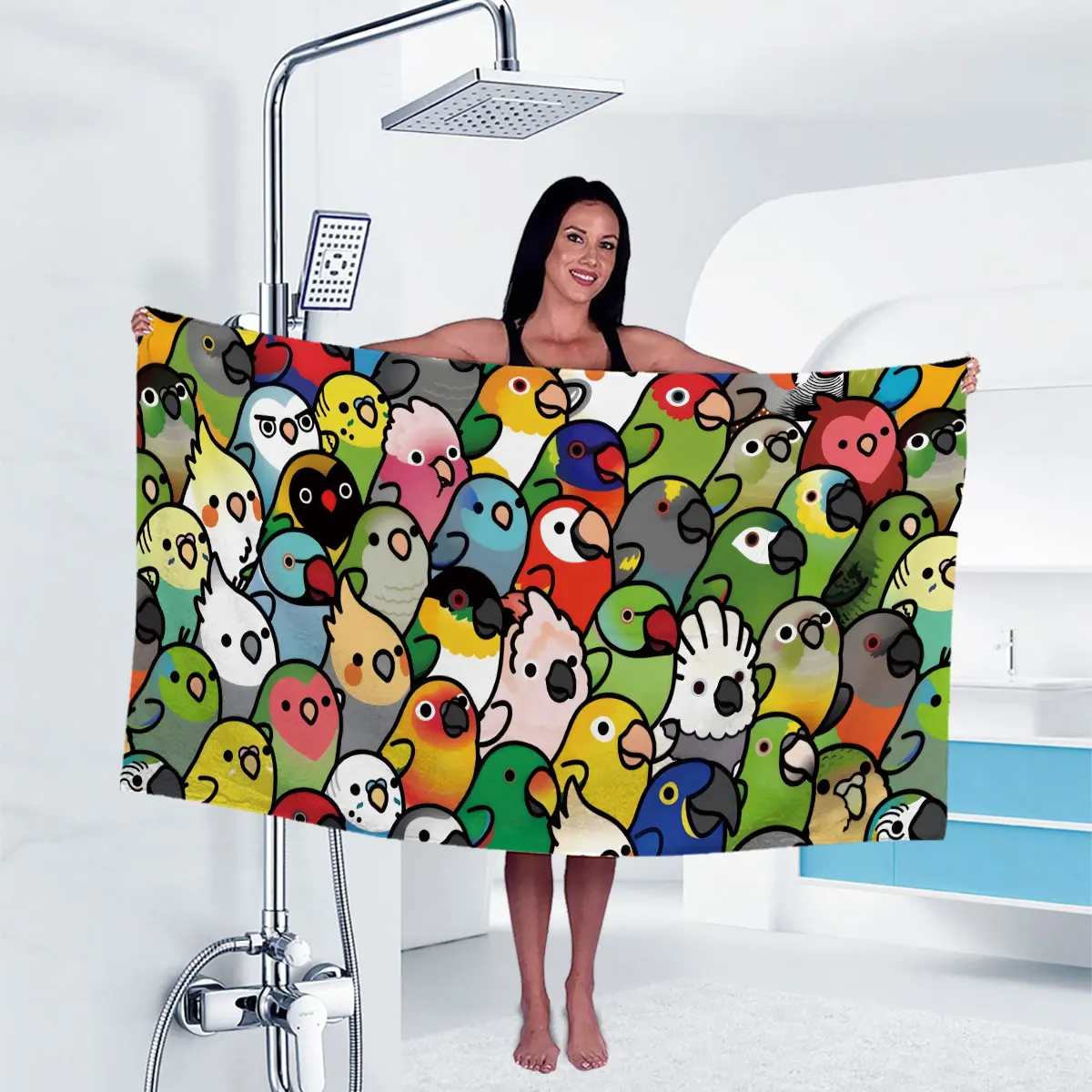 Soft Absorbent Parrot Print Bathroom Travel Towel Ultra-Fine Fiber Material Lightweight Quick-Dry Compact for Travel And Home Us