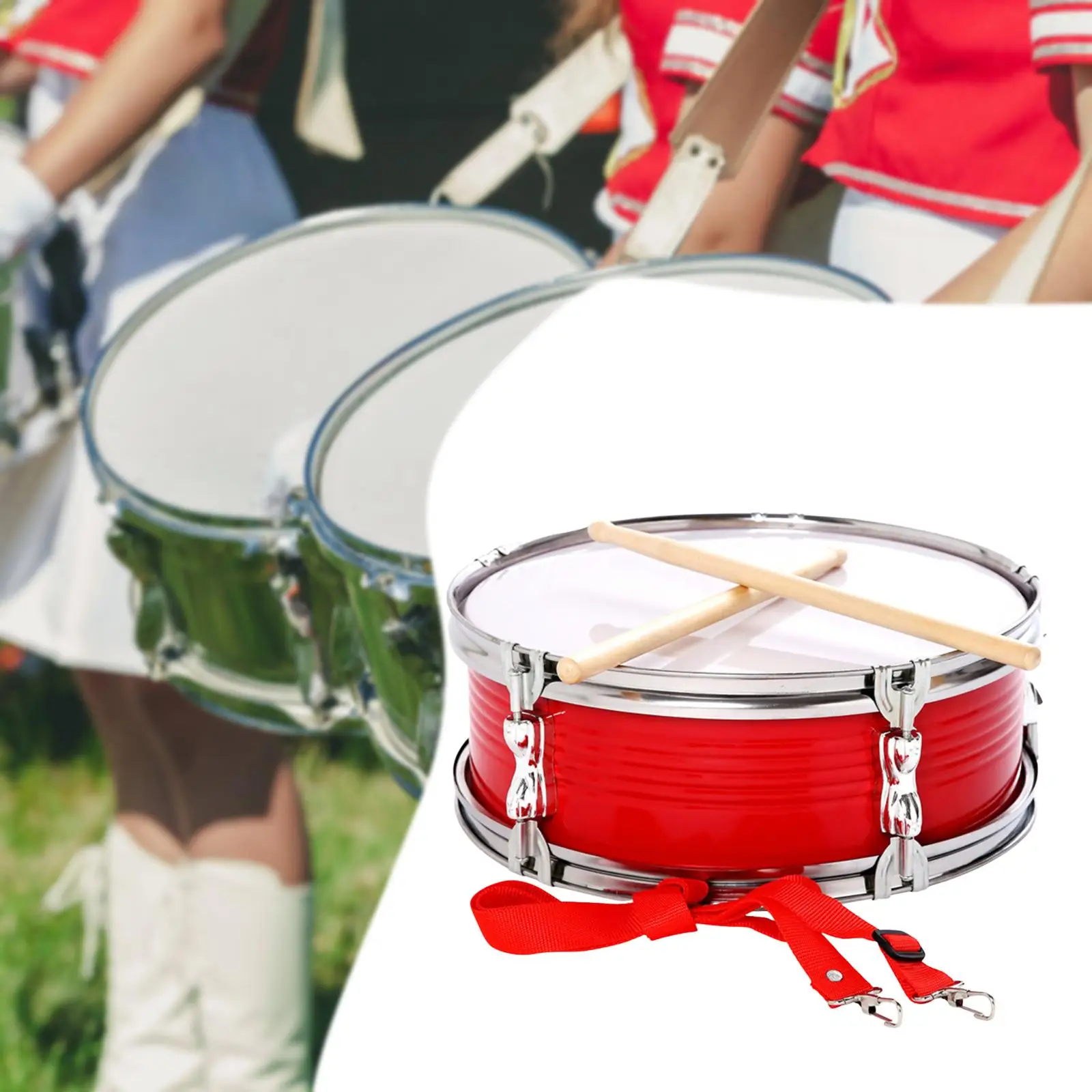 13 بوصة كمين طبل الموسيقى طبل آلة موسيقية خفيفة الوزن مع أفخاذ وحزام لفريق المراهقين الأطفال بنين بنات أحمر #3