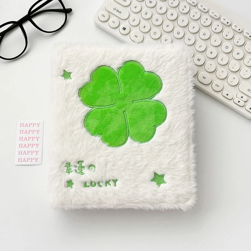 Pack of 1/4/10 Pcs Quirky Four-leaf Clover Plush Idol Photocard Organizer; Transparent Inner Page Design for Easy Viewing.