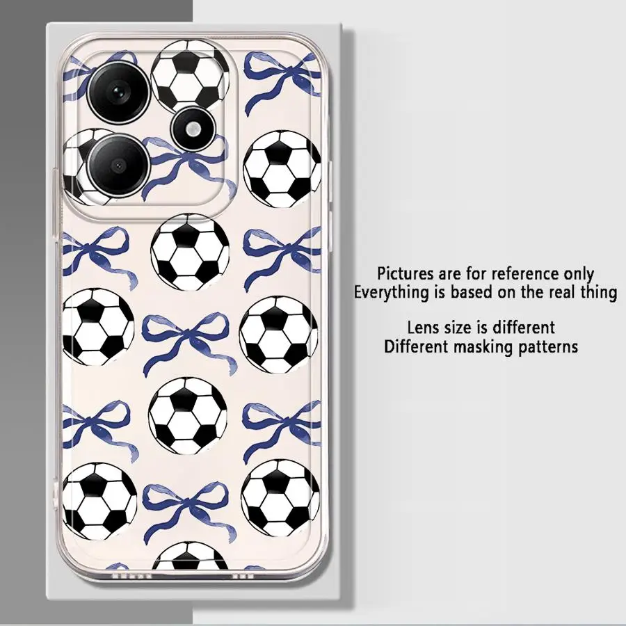 Case for Xiaomi Redmi Note 14 Pro Plus 11S 12 11 9 10 13C 12S Note 13 10S A4 14C Soft Phone Cover Pink Bow Football Pattern view 6