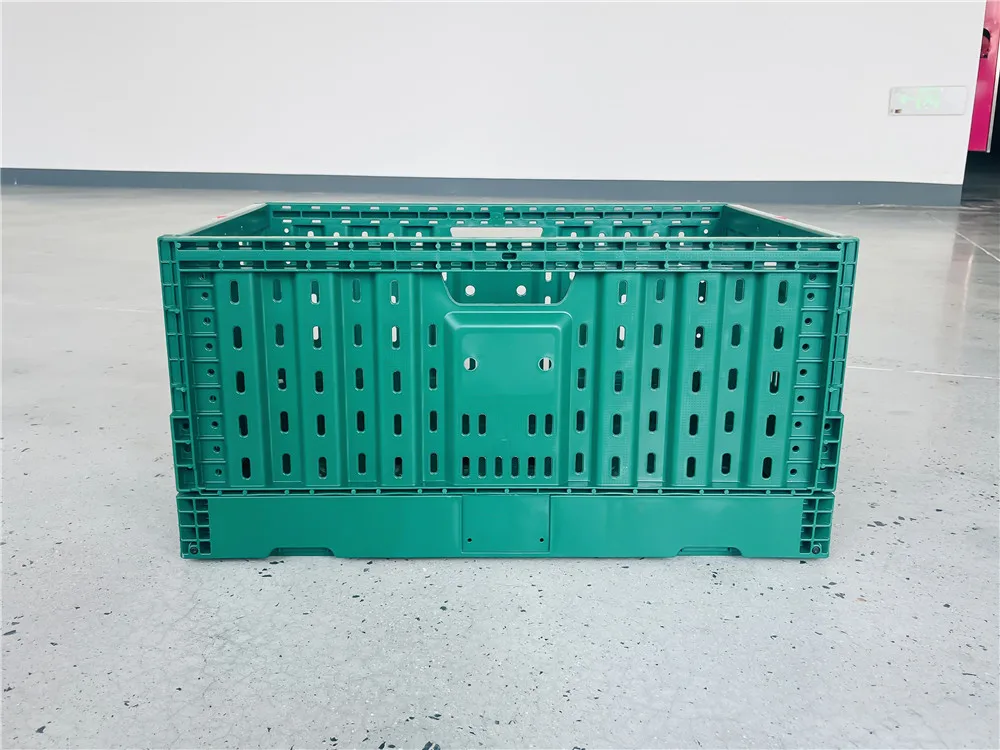 Großhandel grüne Farbe 23,6 x 15,7 x 11,8 Zoll Supermarkt wiederverwendbarer stapelbarer Obst- und Gemüse-Kunststoffkistenkorb für den Transport