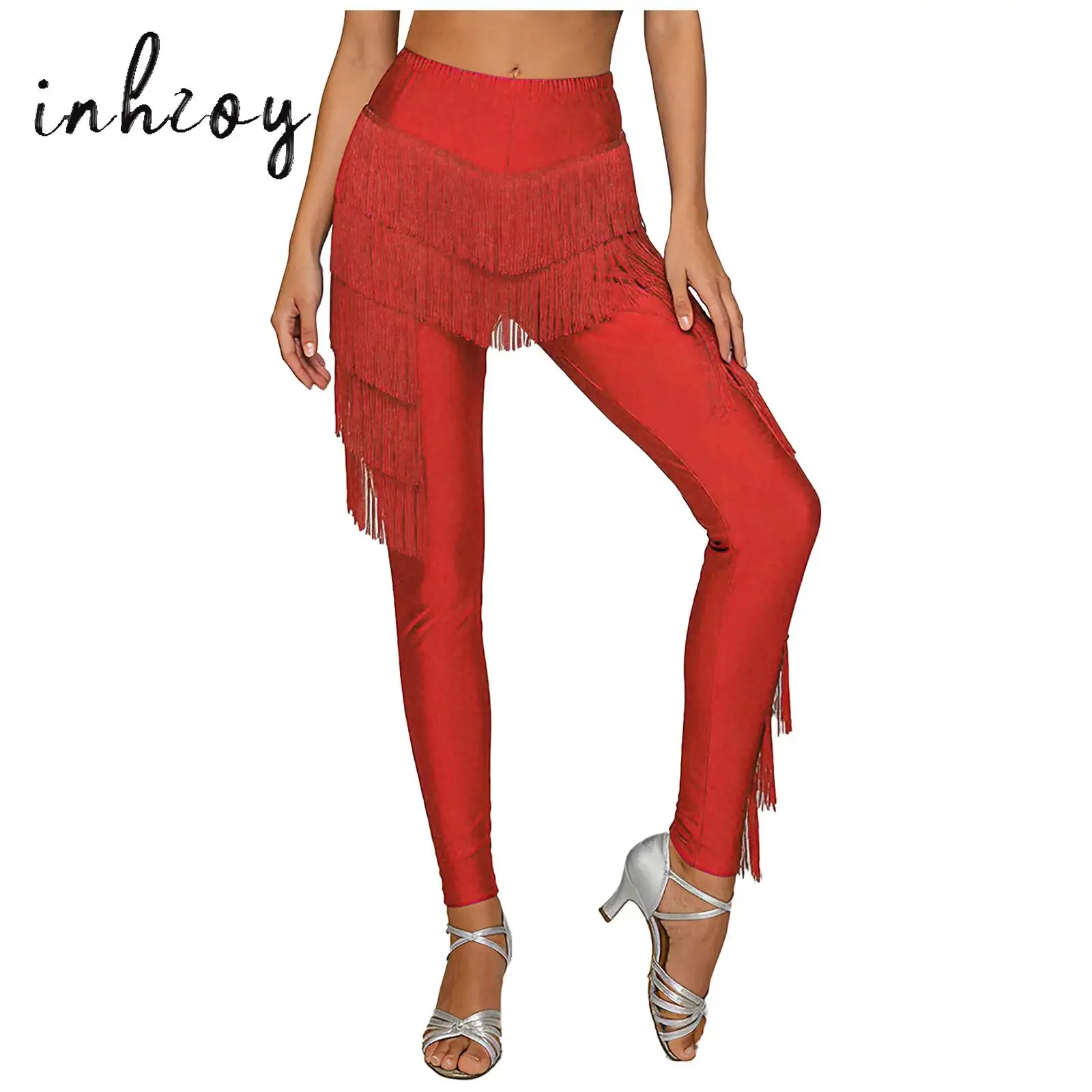 여성용 태슬 라틴 댄스 팬츠 볼룸 댄스 전문 성인 프린지 연습 바지 프린지 레깅스 탱고 차차 의상