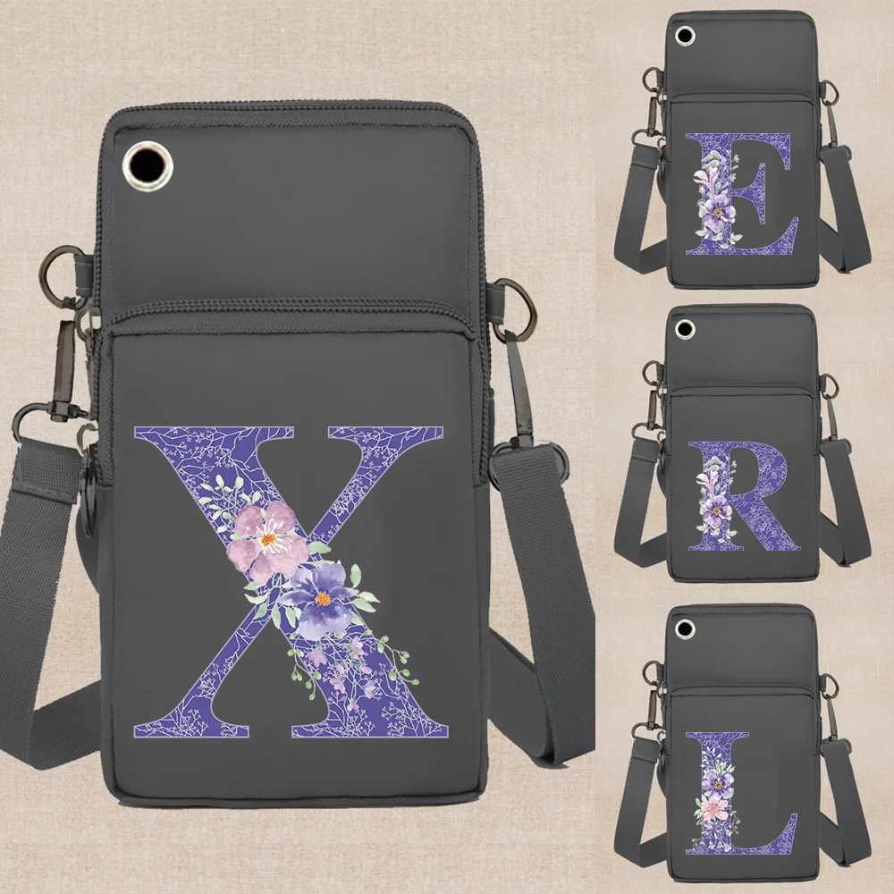 Mobile Phone Bag Arm Pack Accessories Pack Shoulder Bags Organizer for Apple/Huawei/Xiaomi Cell Phone Packet Purple Flower Print