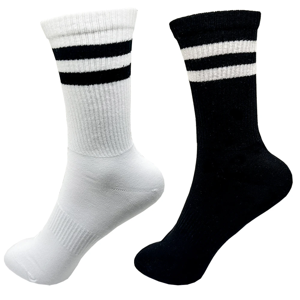 2 Pairs Striped Cotton Socks For Men Women Black Cotton Socks For Female Male Mid-Tube White socks pack socks Summer Socks Set