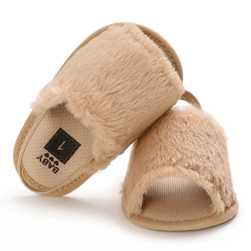 Summer Soft Hair Style Classic Baby Girl Slipper Sandals Breathable Baby Fur Shoes Simple Elastic Sandals Princess Baby