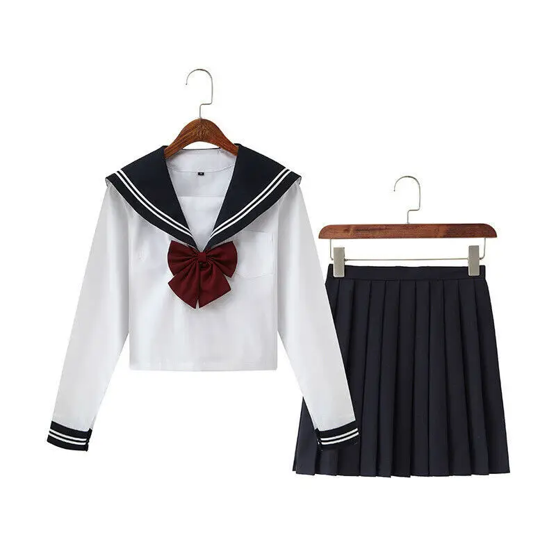 Blue Collar White Sailor Suit Cosplay Costumes Girls Student JK Uniform Long Sleeve Pleated Skirt Suit Christmas Halloween Gifts