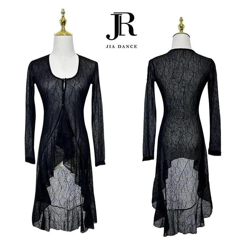 

Черный тренировочный наряд с капюшоном из латинской сетки по индивидуальному заказу, четырехсезонный наряд с длинными рукавами, наряд учителя средней длины