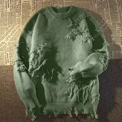 Ripped Men Sweater Men Sweater Vintage Hip Hop Men's Sweater Ripped Knitted Pullover with Warm Elasticity for Fall/winter