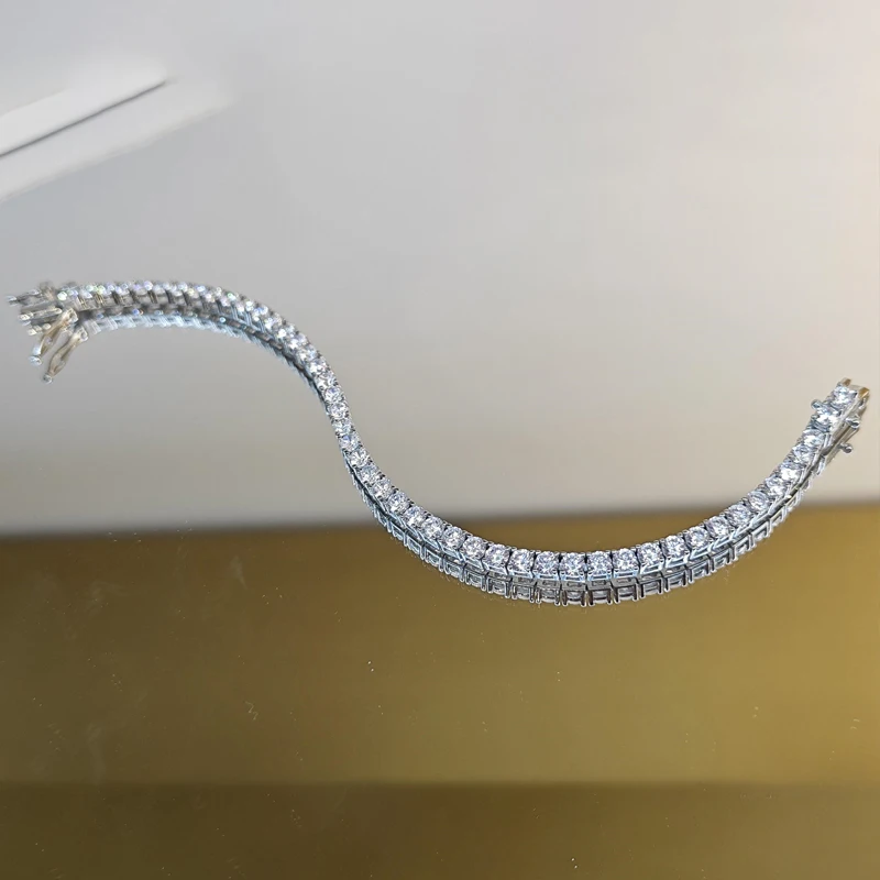 3mm Tennis Bracelet 925 Sterling Sliver Bracelets white 16-18cm Bangles Hip Hop 5A Zircon